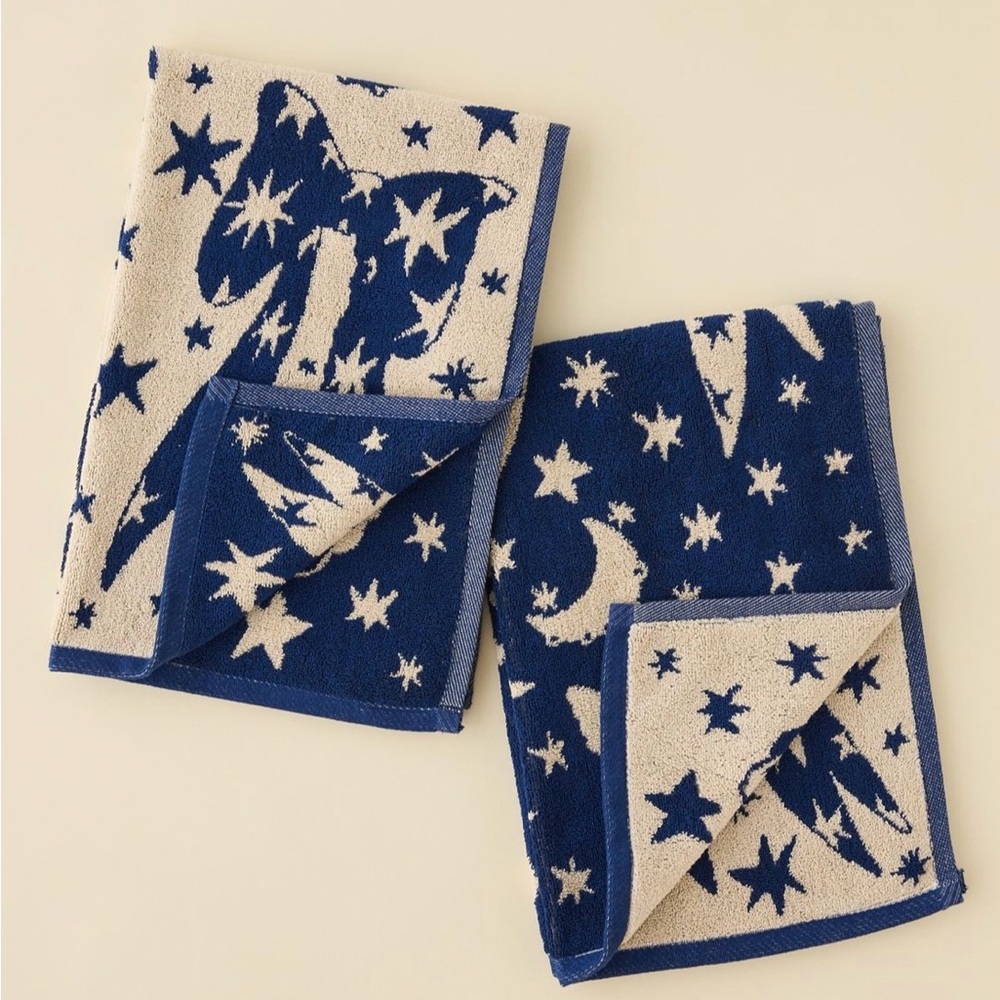 BAGGU Reversible Hand Towels in Blue and Cream NEW NWT
